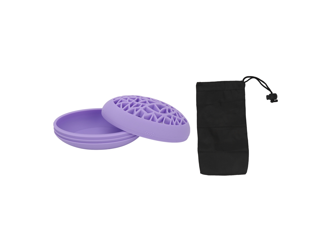 Soporte Morado Para Secar Y Organizar Brochas De Maquillaje Con Alfombrilla De Limpieza Para Escritorio.