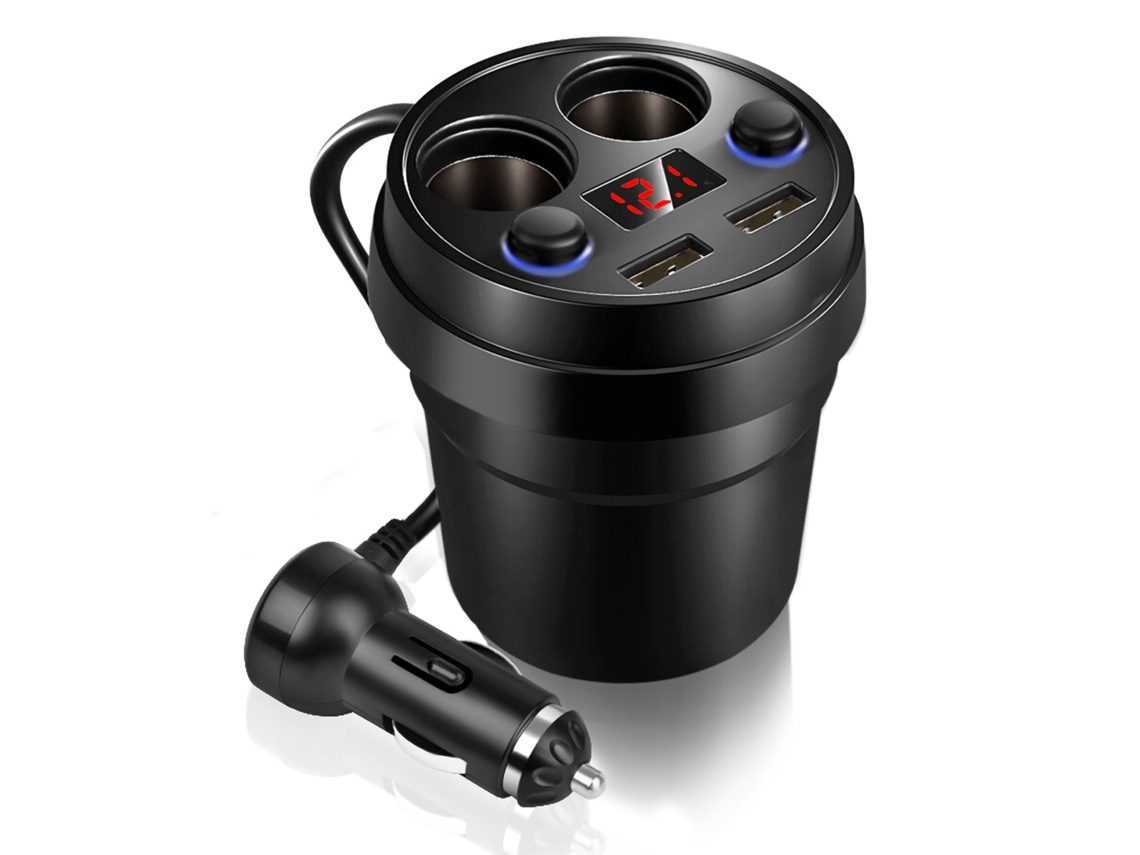 Cargador De Coche De Taza Con Doble Usb Y Encendedor De Cigarrillos Multifunción Para Teléfonos Tablets Y Pcs