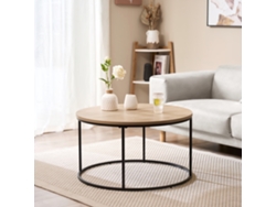 Mesa de centro Kuhmoinen redonda MDF/metal 45 x Ø 80 cm Efecto madera/ Negro [EN.CASA]