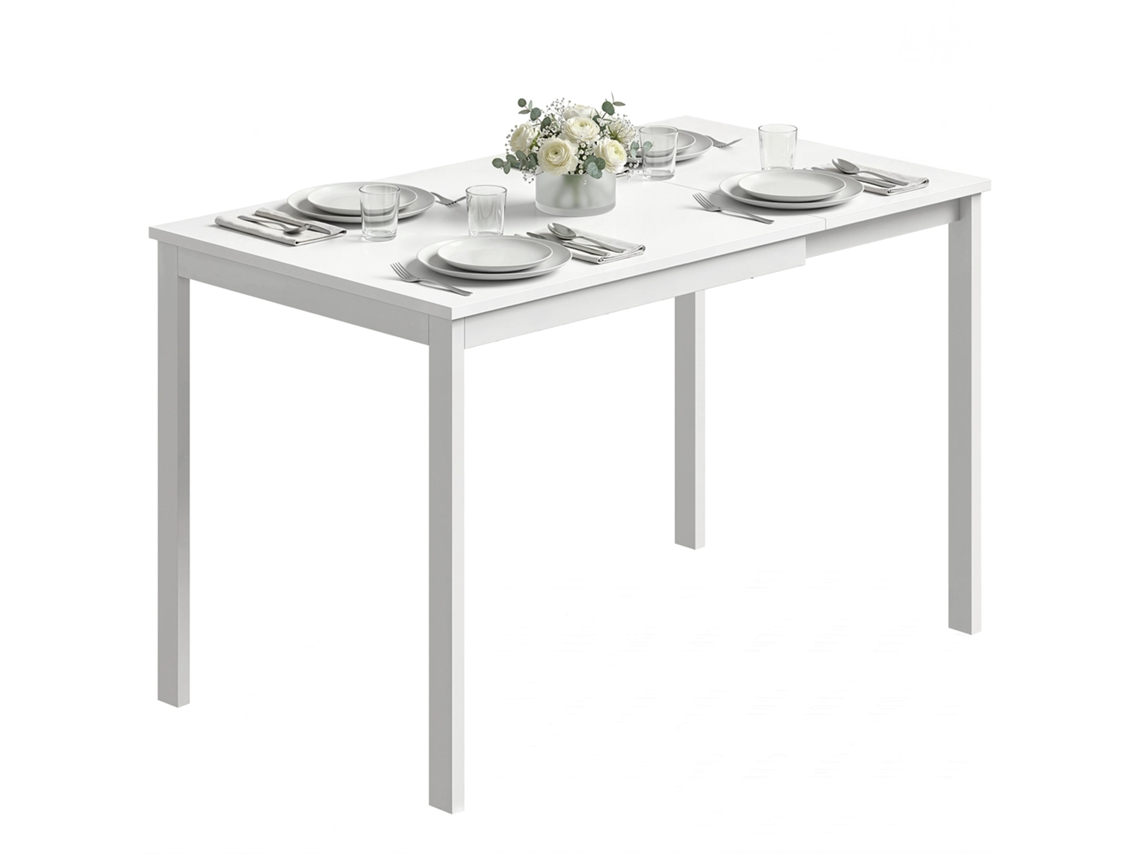 Mesa De Comedor Extensible, De 80 A 120 Cm, Apta Para 4 A 6 Personas, Mesa De Cocina Con Extensión Deslizante, Color Blanco.