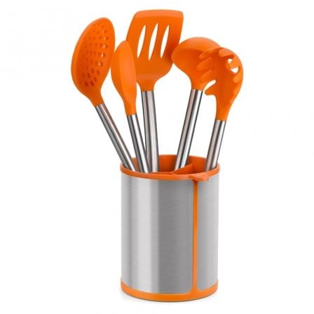 Efficient Conjunto De 5 utensilios cocina y carrusel acero inox nailon silicona naranja 14.5 15 37.5 cm inoxidable juego nyloninox a1950114