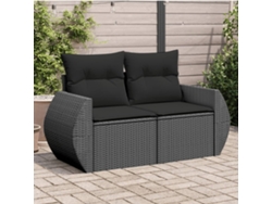 Sofá de jardín de 2 plazas con cojines, mimbre, negro, PE, Dkd Home Decor