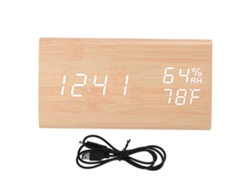 Reloj Digital Triangular De Madera Con Alarma, Control Por Voz E Indicadores Led De Temperatura Y Humedad.
