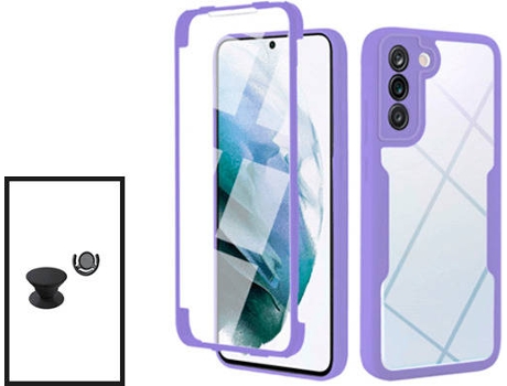 Kit Carcasa 360° Protección Frente y Verso + 1 HandHolder + 1 Soporte Samsung Galaxy S21 FE 5G GIFT4ME Morado