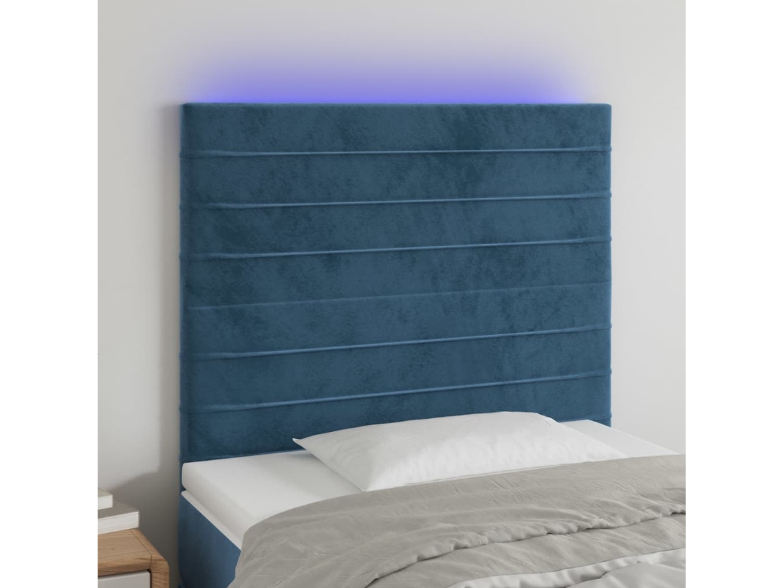 Cabecero Con Luces Led Terciopelo Azul Oscuro 90x5x118/128 Cm