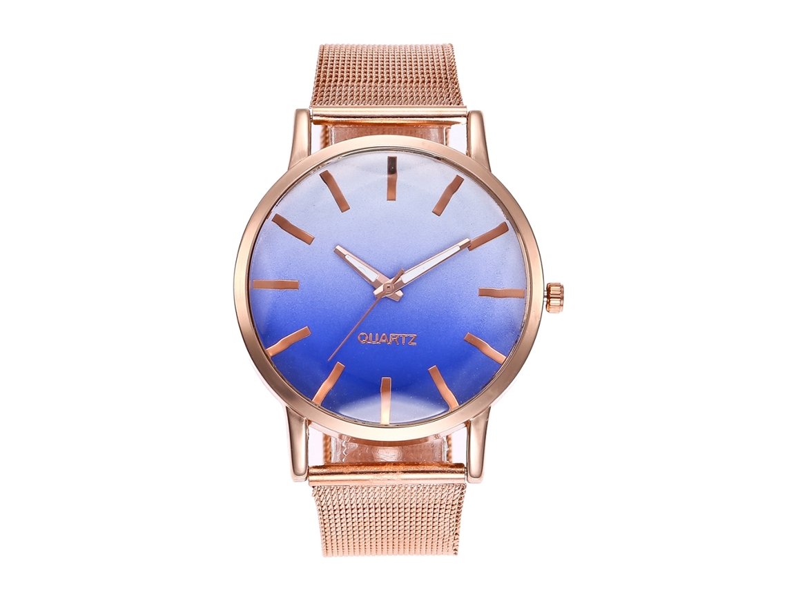Reloj De Pulsera Unisex De Cuarzo, Esfera Redonda, Correa Clásica De Malla Azul.