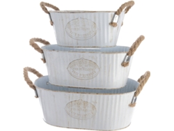 Cubo Ovalado de Zinc con Asa de Cuerda Juego de 3 Unidades DECORIS
