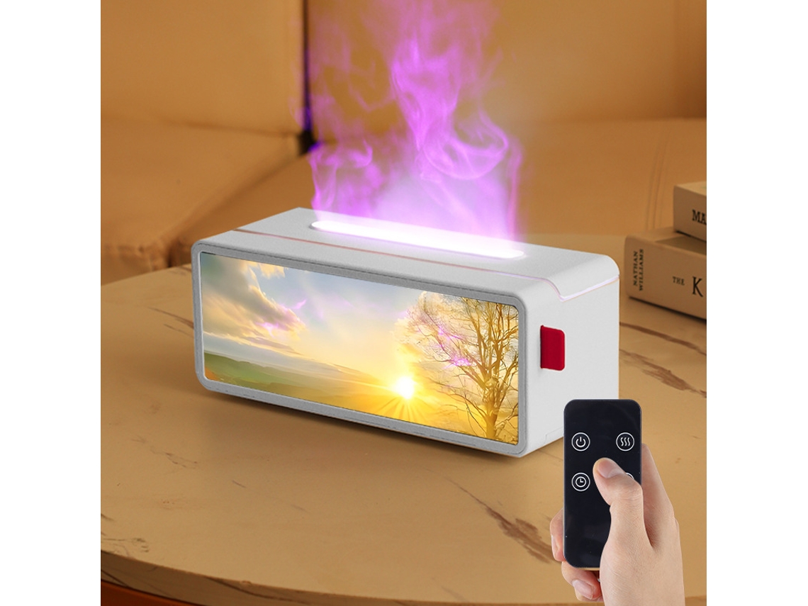 Humidificador de aromaterapia con simulación de llama de chimenea en 3D, control remoto para uso doméstico, luz ambiental y difusor retro. Mdug