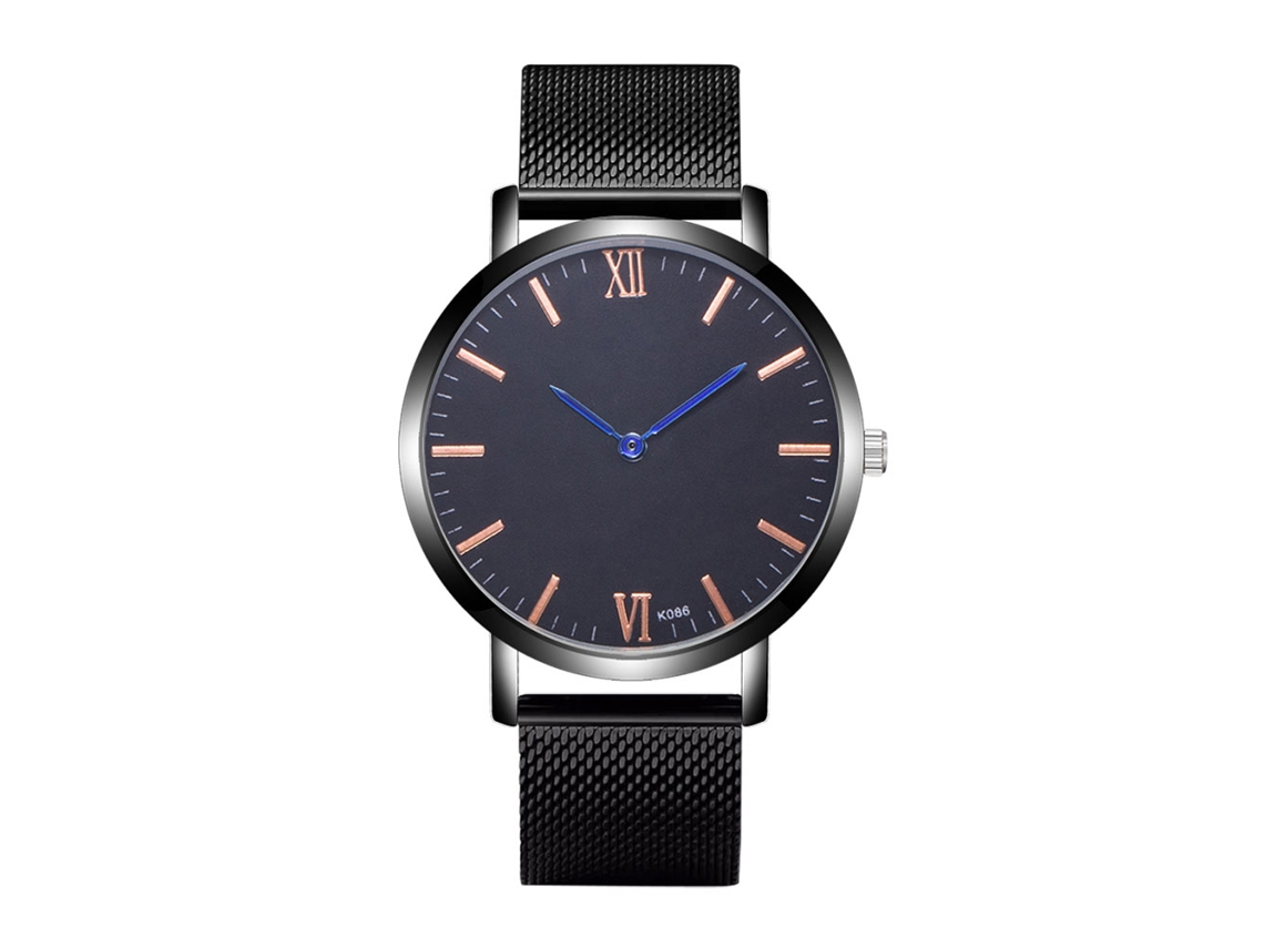 Reloj Hombre Zhoulianfa De Acero Con Correa De Malla Dial Negro Agujas Azules Cuarzo