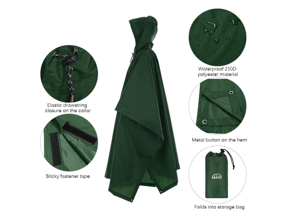 Poncho Impermeable Multifuncional Ligero Con Capucha Para Acampar, Hacer Senderismo Y Ciclismo. Colchón Para Tienda De Campaña.