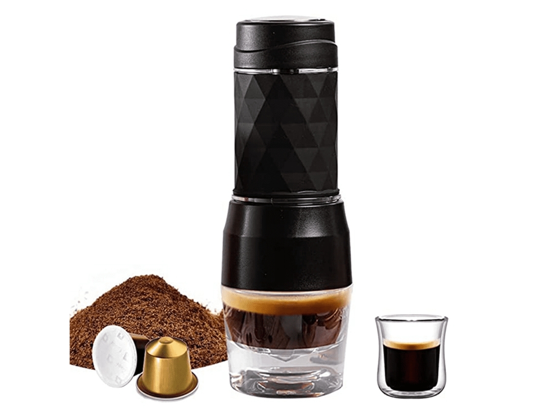 Cafetera de cápsulas prensadas a mano para uso doméstico, apta para café molido y cápsulas grandes y pequeñas (negra)