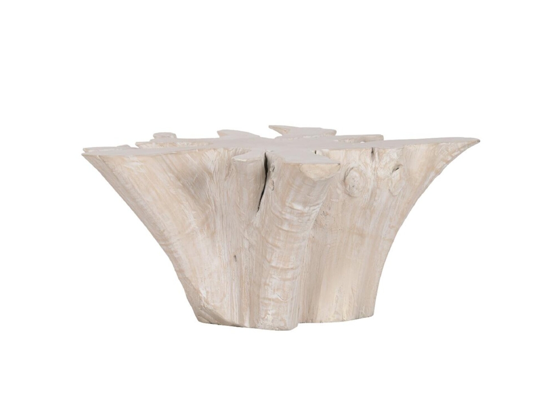 Mesa Centro Raiz De Teca Decape Blanco 90x90x44cm