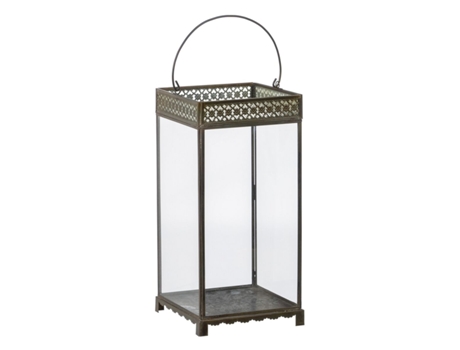 Farol Portavelas Cristal Dorado Metal 18 x 18 x 37 cm