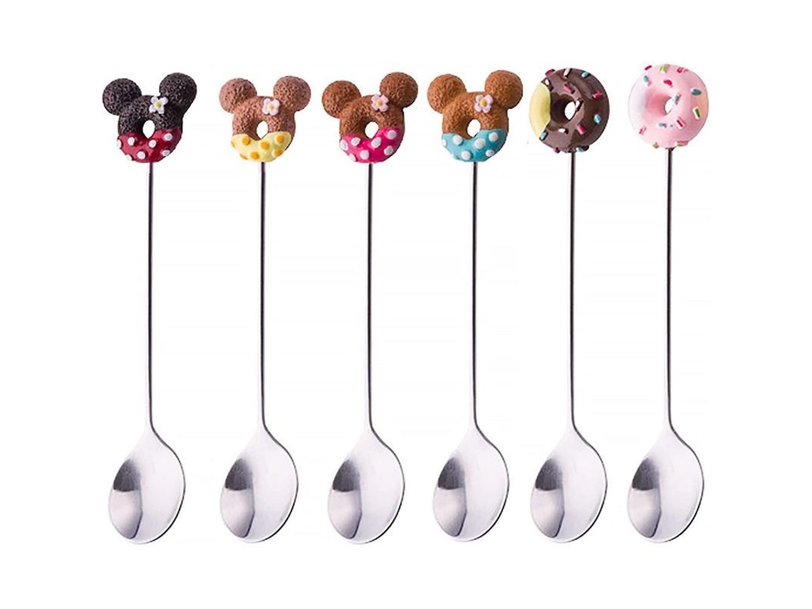 Juego De 6 Cucharas De Acero Inoxidable Con Diseño De Donut Y Ratón De Regalo