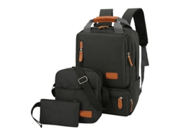 Mochila informal de tres piezas para viajes al aire libre, mochila para portátil de gran capacidad, negra, talla
