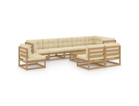 Conjunto 10 de muebles de jardín VIDAXL y cojines madera maciza pino
