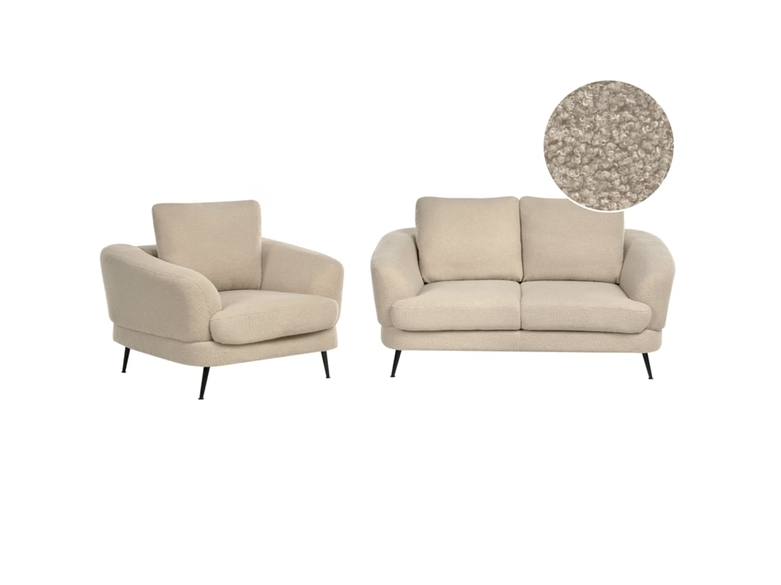 Conjunto de sofá Beliani Kjaer en bouclé crema con reposabrazos (155 x 100 x 100 cm)