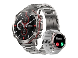 Reloj inteligente Bestvite Ak56 plateado con Bluetooth y llamadas de voz para hombre, resistente al agua y plateado.