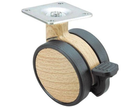 Rueda giratora placa freno 10dkmf75 nylon-madera haya ALEX