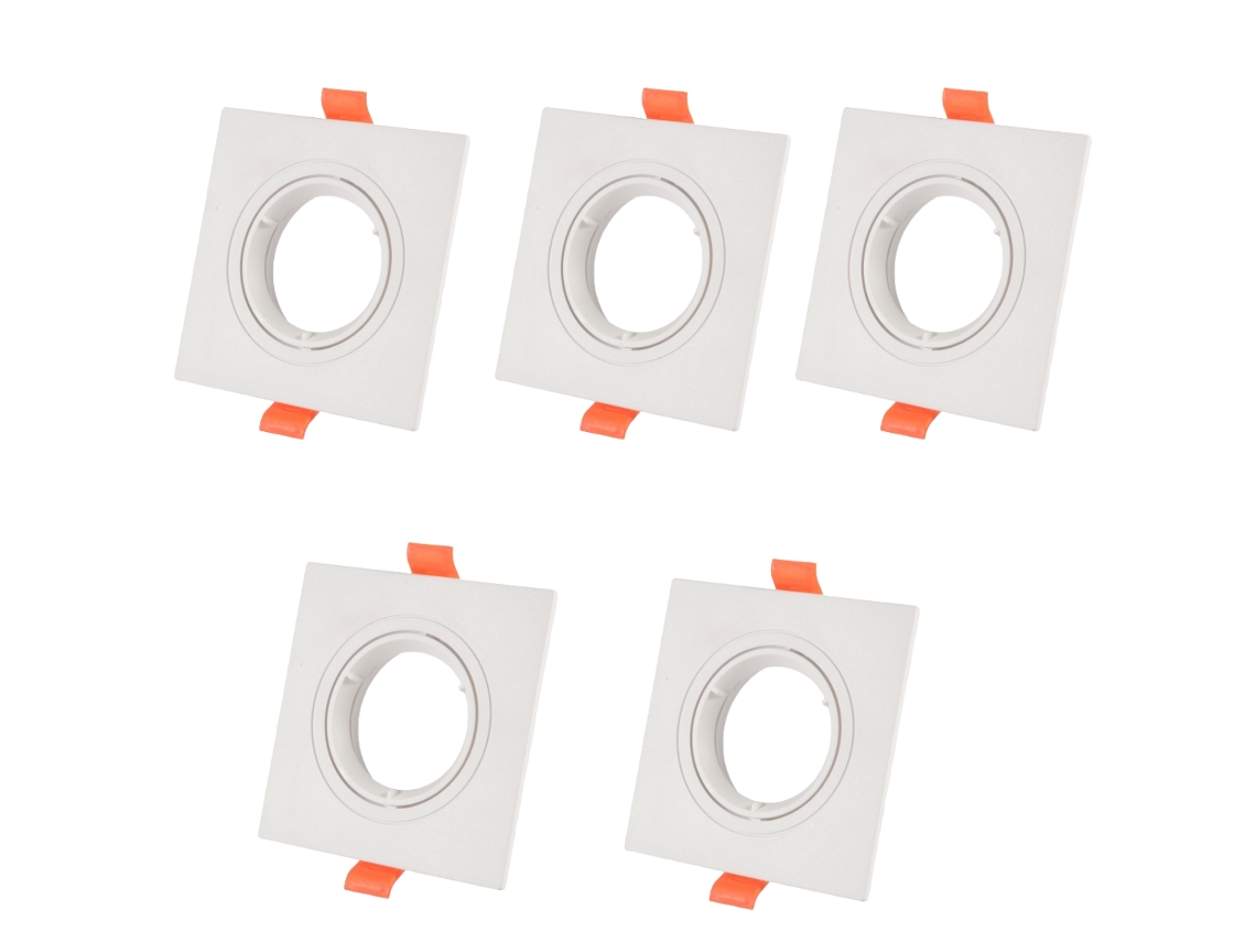 Pack x5 Foco Marco Cuadrado Orientable Empotrable en Techo para GU10 / MR16 Embellecedor Blanco Corte 75mm Ø90*93 * 45mm sin Led