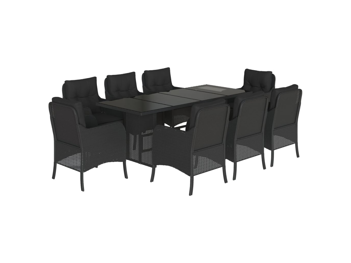 Maison Exclusive - Set De Comedor De Jardín 9 Pzas Y Cojines Ratán Sintético Negro