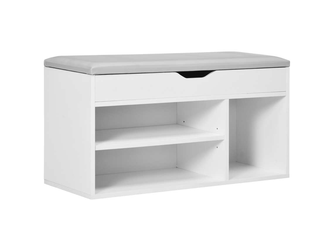 Zapatero Con Banco, Asiento, Estantes Y Cajón, 80x30x43 Cm, Blanco.