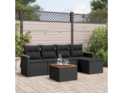 Conjunto de sofá de jardín de 6 piezas con cojines, mimbre sintético negro, DKD Home Decor