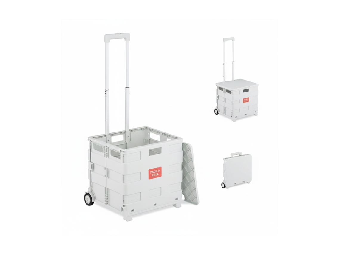 Relaxdays Carro De La Compra Plegable, Carrito De Transporte Con Ruedas Y Asa Telescópica, Hasta 35 Kg, Blanco