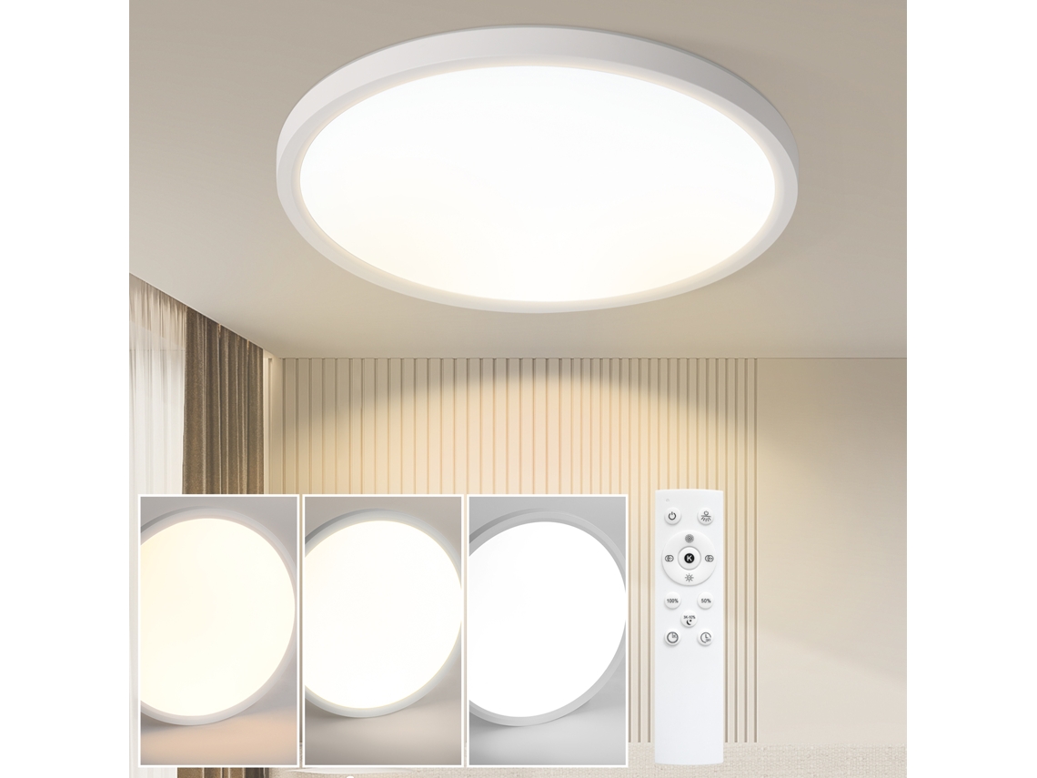 Lámpara de techo LED plana, Ø30 cm, regulable, para baño, redonda, para cocina, blanca, 24 W, Nettlife