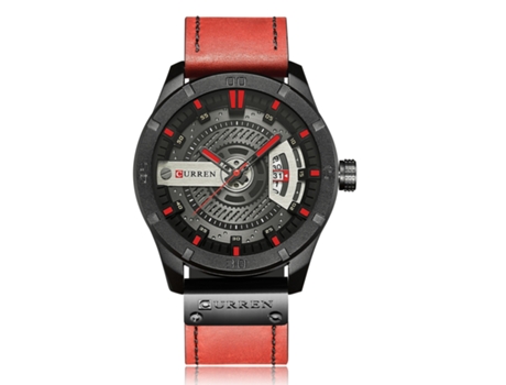 Relojes para hombre, reloj deportivo de moda, relojes de pulsera con calendario y correa de piel, carcasa negra, rojo LUUCOZK