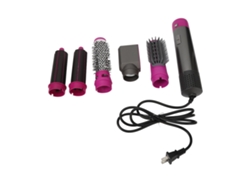 Set De Secador De Pelo 5 En 1 Cepillo Eléctrico Rojo Rosa Para Alisado Y Peinado