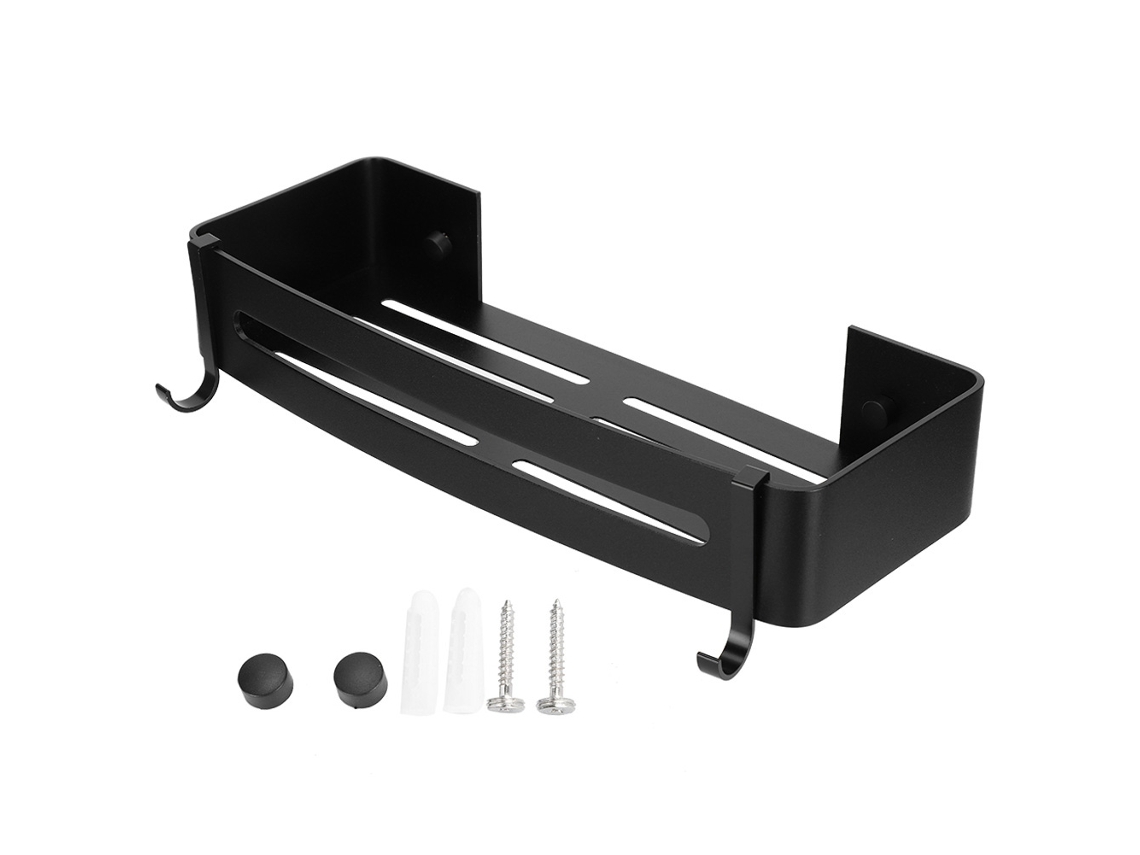 Estante de pared para baño, aluminio, 2 ganchos, resistente.