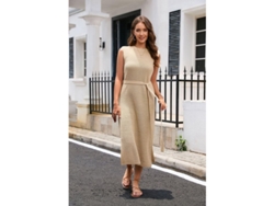 Vestido de punto con cuello redondo, silueta ajustada y cinturón, modelo 2026, transpirable y cómodo para viajar a diario.