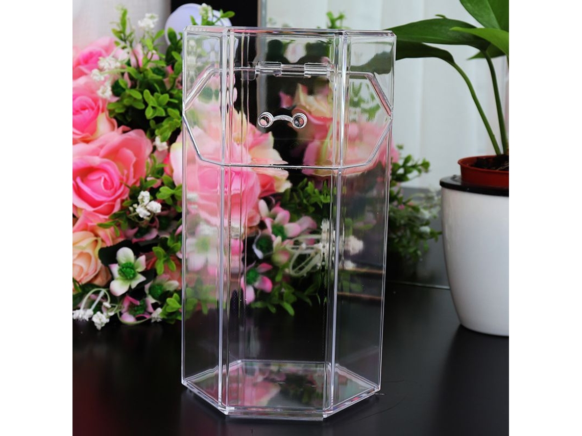 2026-porta Brochas De Maquillaje Acrílico Con Tapa,, Transparente, Hexagonal, Para Baño Y Tocador