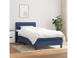 Cama Box Spring Con Colchón Tela Azul 80x200 Cm