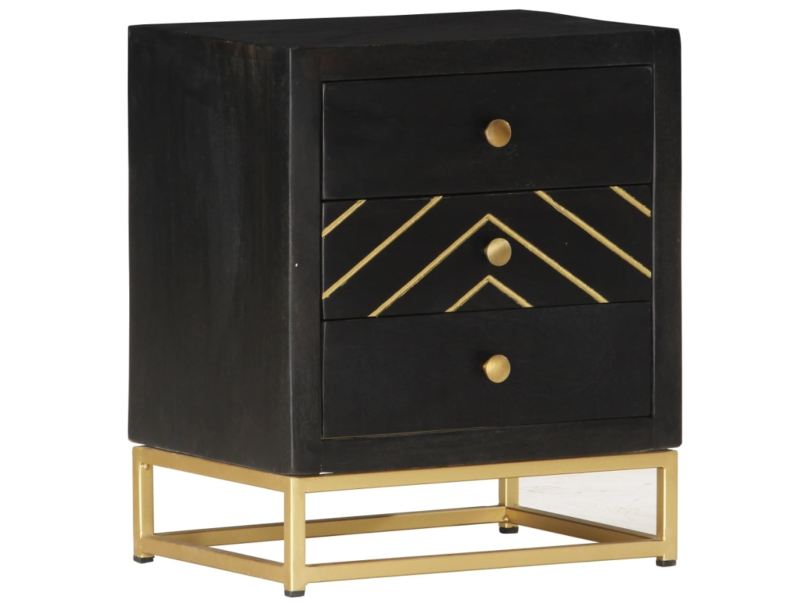 Mesa de Cabeceira LOVELY HOME Mesinha 40X30X50 Cm Mangueira Maciça Preto e Dourado