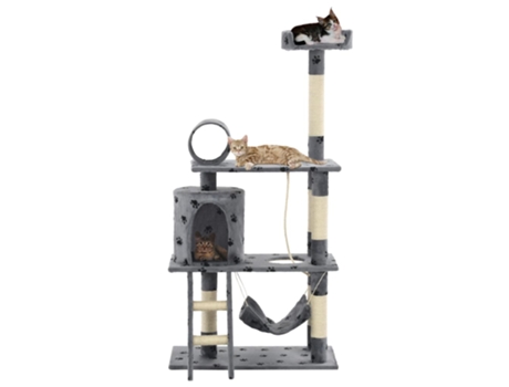 vidaXL Rascador para gatos con poste de sisal 140 cm huellas gris
