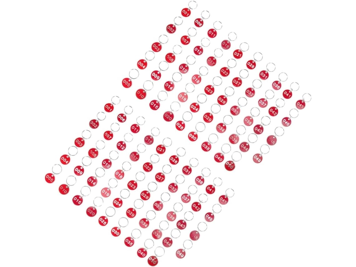 Llaveros Metálicos Rojos Numerados Del 1 Al 50, Paquete De 100 Unidades Para Identificación De Equipaje.