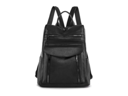 Mochila de PU para mujer, de gran capacidad, ideal para viajes, ligera y moderna, con correas para el hombro. Negra.