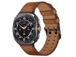 Bracelete Para Samsung Galaxy Watch Ultra - Couro Genuíno Com Fivela Dupla (47mm) - Marrom