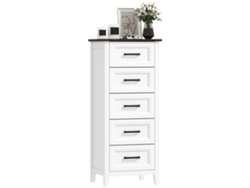Cómoda Alta Y Estrecha Con Tapa De Madera, 45x35x106cm, Blanca, Para Dormitorio Pequeño.