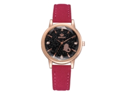 Reloj De Pulsera De Aleación Para Mujer Con Correa De Poliuretano Y Decoración De Diamantes De Imitación, Estilo Moderno, Rosa Intenso.