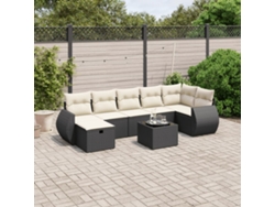 Conjunto de sofá de jardín de 8 piezas con cojines en mimbre sintético negro de DKD Home Decor
