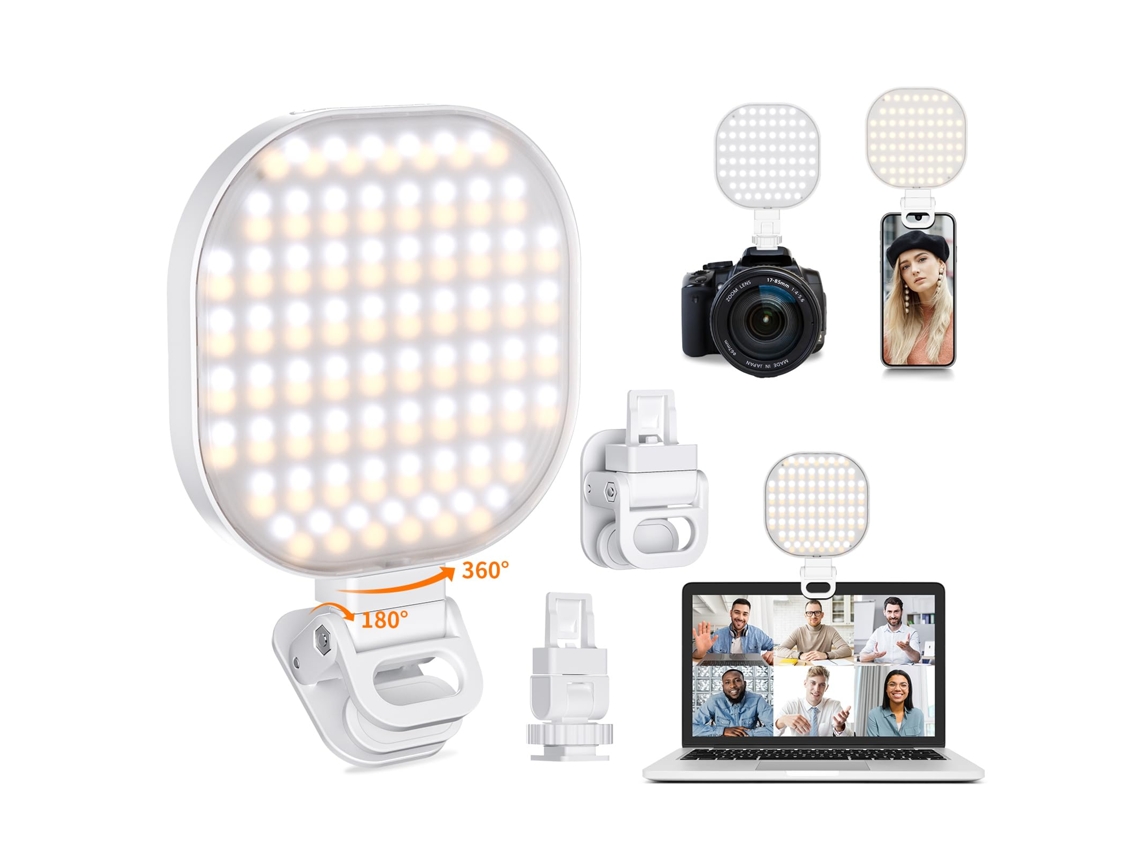 Luz Selfie para Teléfono Móvil 142 LED, Luz de Relleno con Clip Recargable de Alta Potencia, Portátil con 3 Modos de Luz 10 Niveles de Brillo para TikTok Vlog Blanco IKIKSO