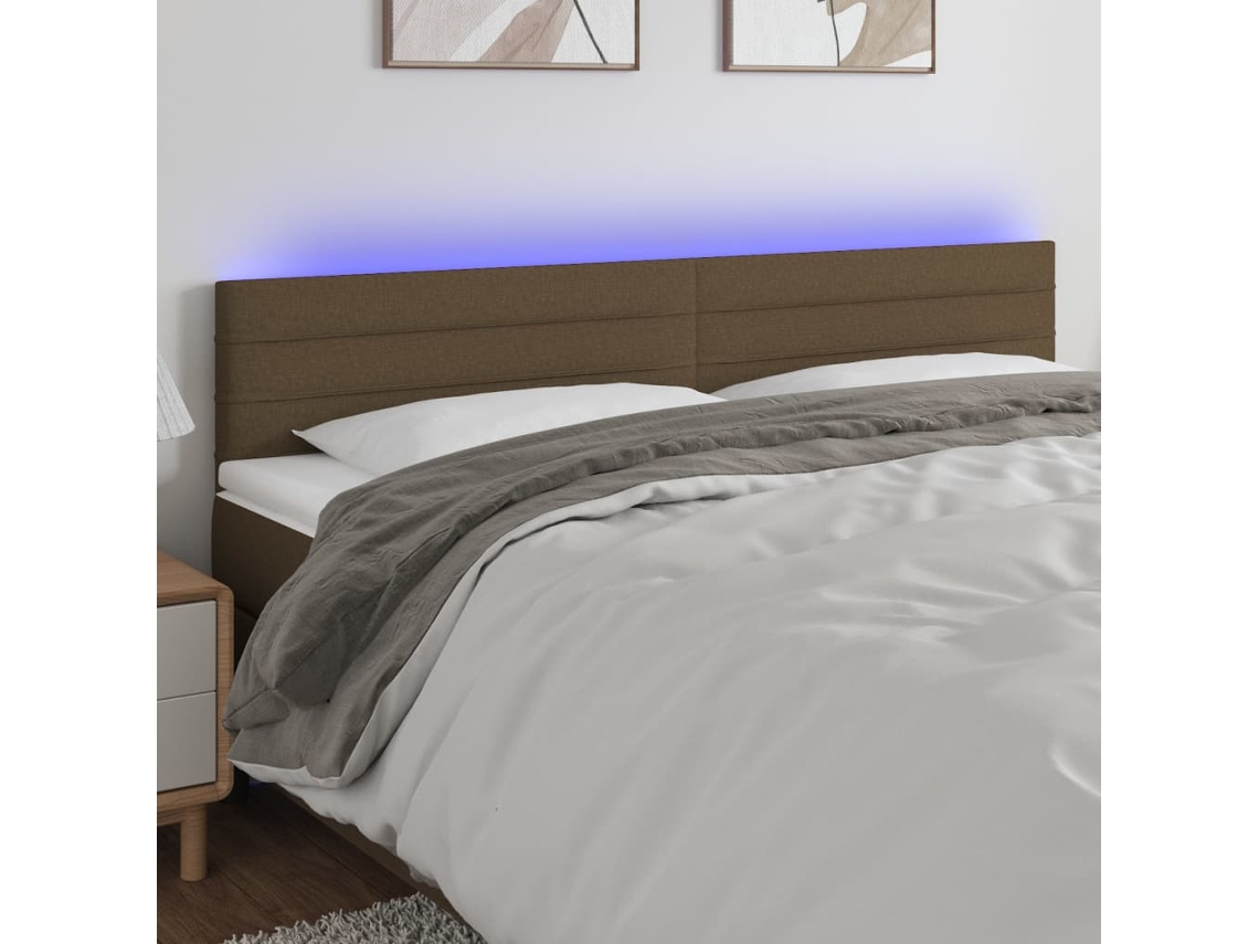 Cabecero Con Led De Tela Marrón Oscuro 200x5x78/88 Cm