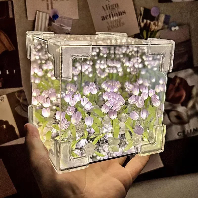 (morado) Lámpara De Noche Con Forma De Cubo De Tulipán Diy, Luz Ambiental Decorativa