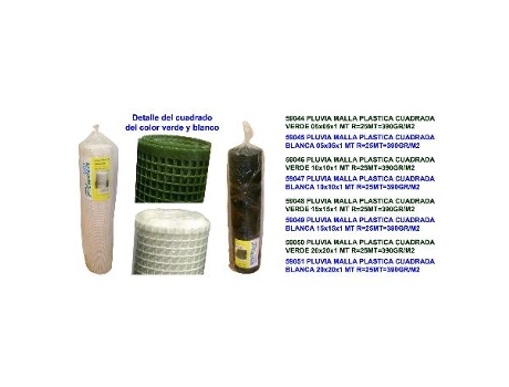 Pluvia malla plastica cuadrada 390gr-m2 verde 20x20x1 mt r 25mt
