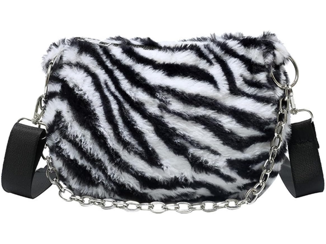 Bolso bandolera negro para mujer con estampado de cebra y pequeño bolso de hombro de piel sintética.