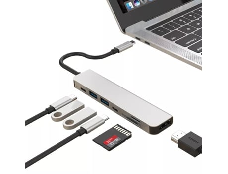 Dongle adaptador de concentrador USB C para MacBook Air, MacBook Pro con HDMI 4K 60 Hz, suministro de energía de 87 W, 2 puertos USB y lector de CH...