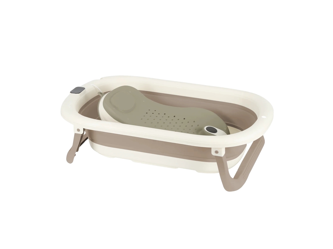 Bañera para bebé, diseño ergonómico, termómetro integrado, color caqui.